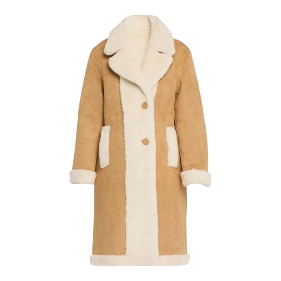 LoveShackFancy Arlington Suede Paneled Faux Shearling Coat - Picture 4 of 10